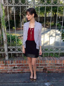 eggplant flannel skirt with faux leather border