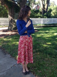 transition summer midi skirt to fall with chambray shirt