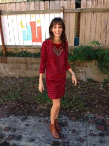 sweater dress refashion with drop waist