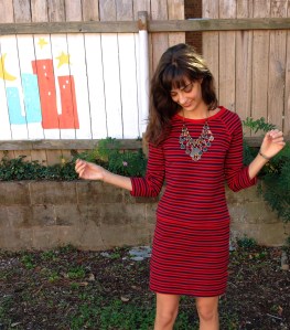 sweater dress refashion with drop waist