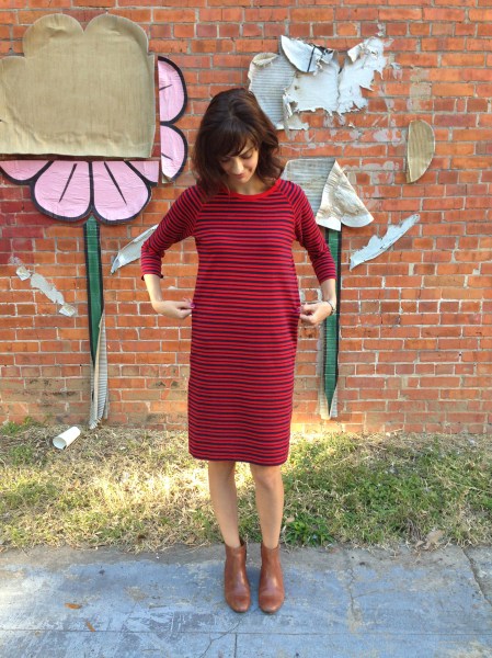 sweater dress refashion- defining the waist