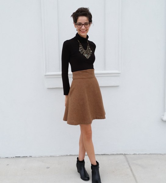 tan twirly wool skirt