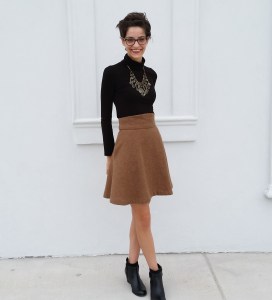 tan twirly wool skirt