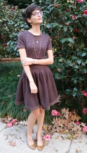 knit wool dress with pleated skirt and contrast detailing