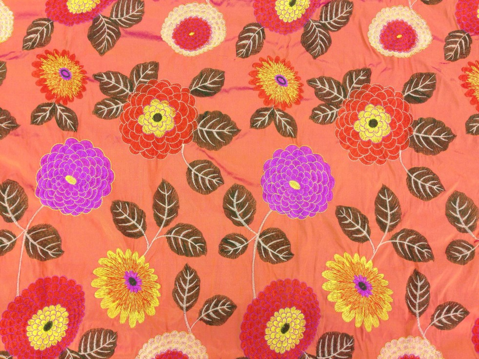 Floral embroidered silk