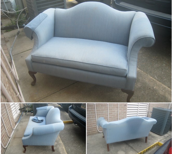 before pictures of settee refashion