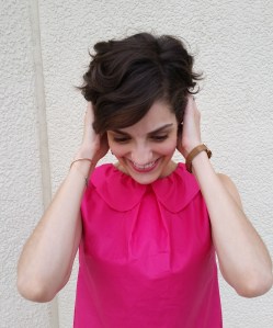 hot pink, cotton tunic for summer. with peter pan collar