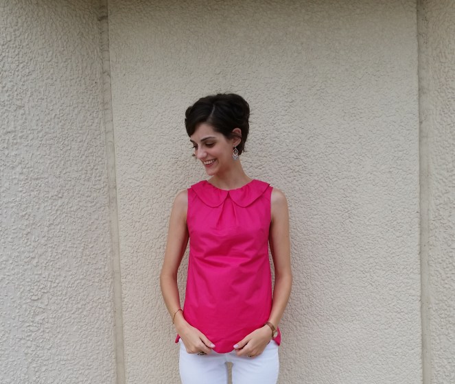 summer tunic in hot pink with peter pan collar