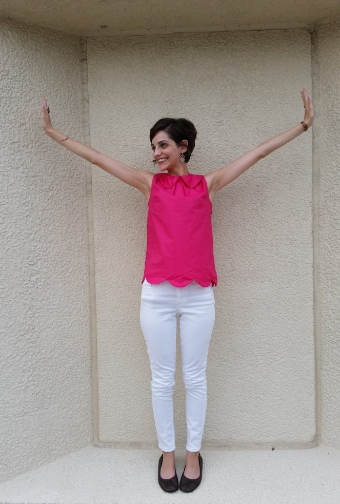 summer tunic with peter pan collar in hot pink