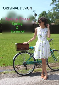 White, cotton print dress for spring and summer. With pockets